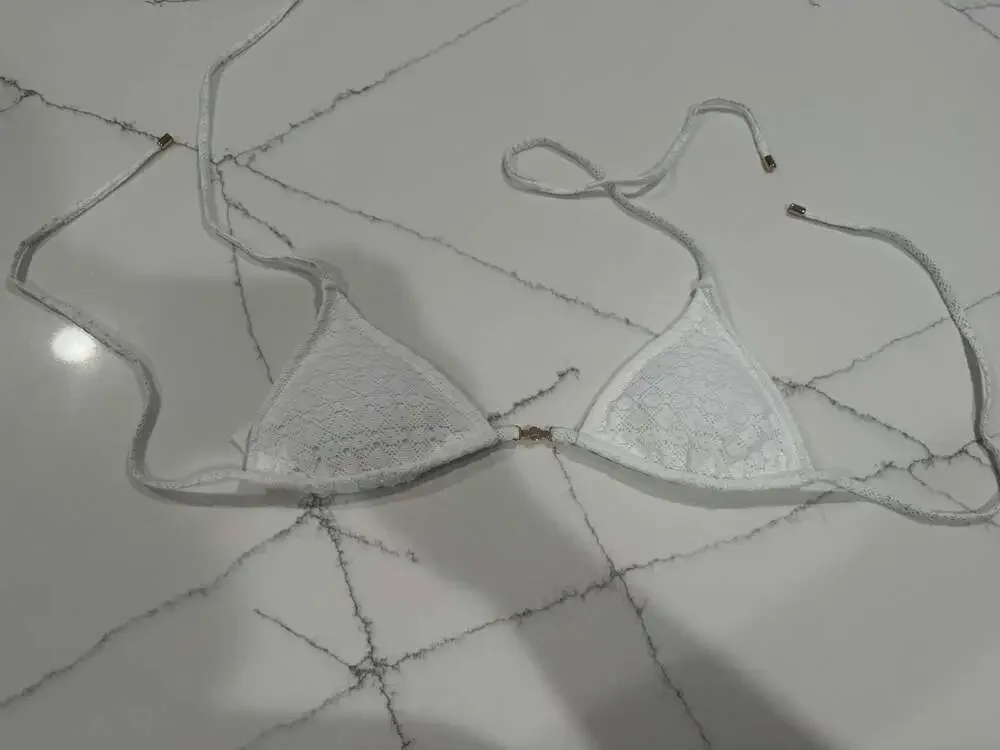 YoungLA Los Angeles Women's White Lace Triangle Bikini Top Model YLAW2075